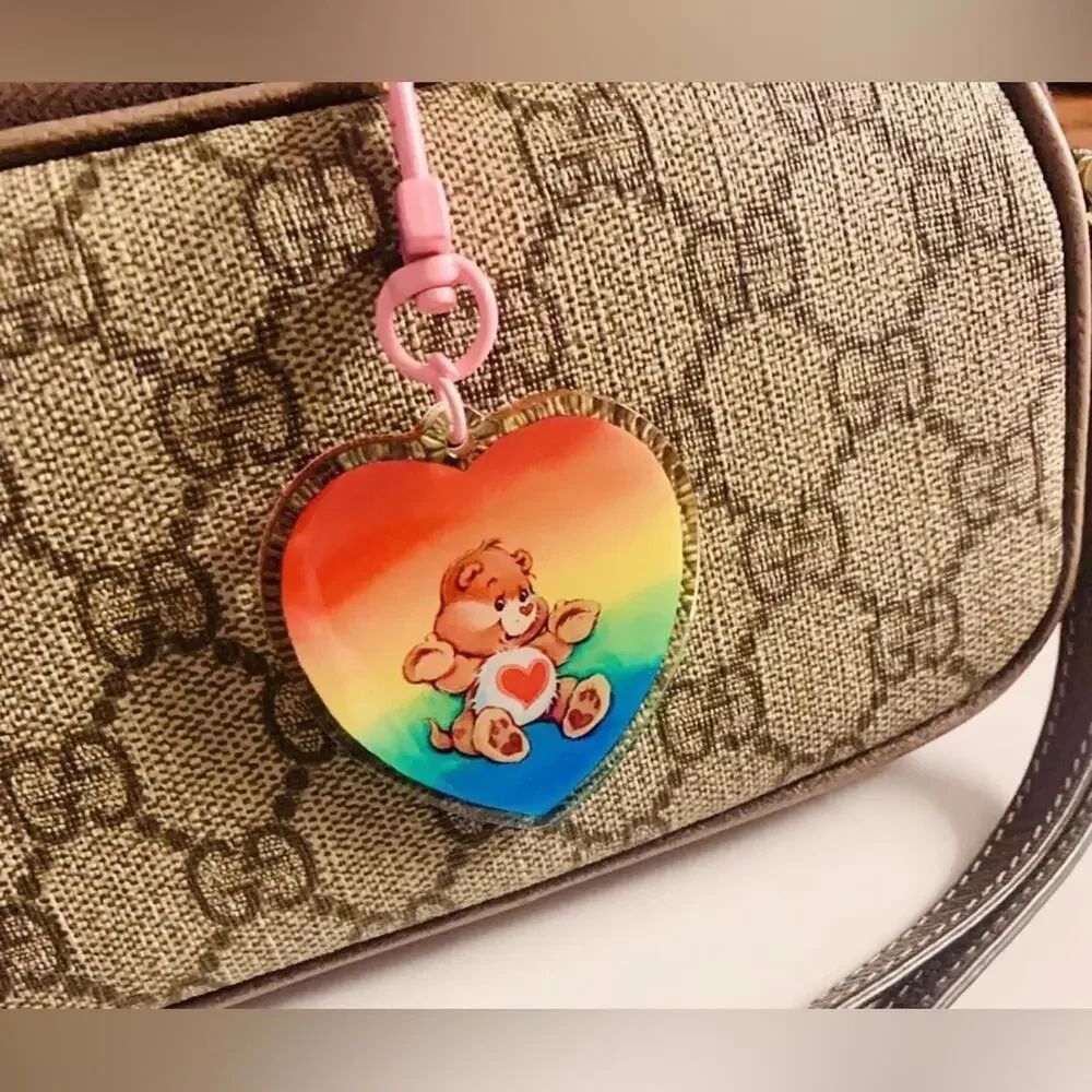 Care Bears Bag Charm Tenderheart, Rainbow Heart Dual Side Keychain Key Holder